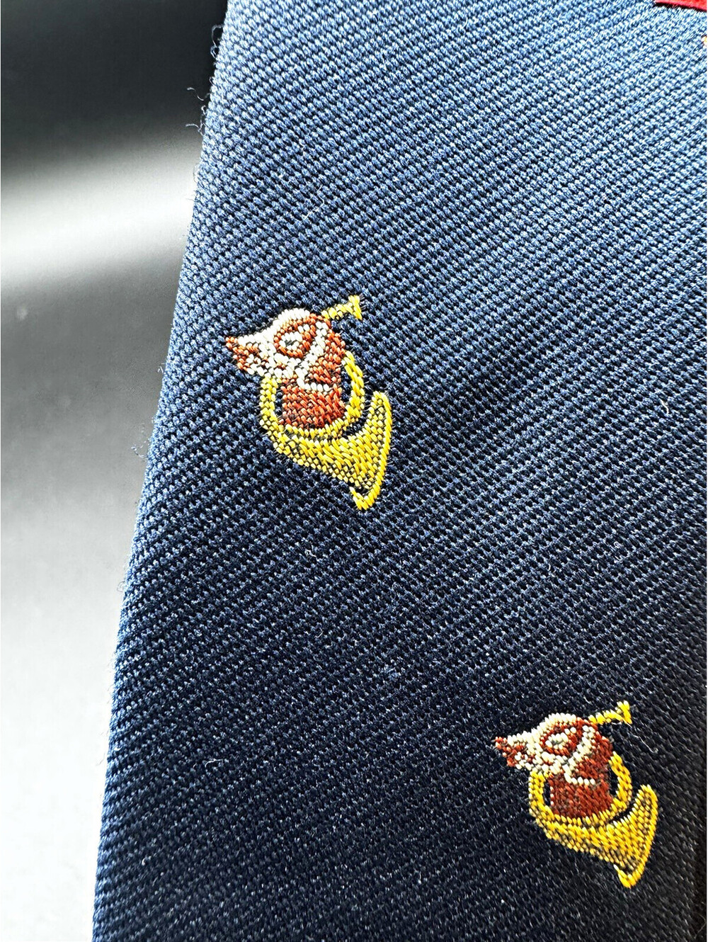 Vintage Cambridge Collection Fox Hunting Horn Tie Navy 56” x 3” Preppy